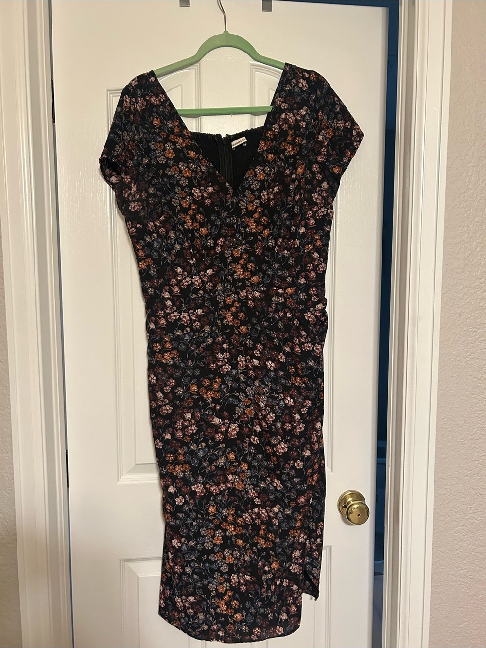 Abercrombie & Fitch Black Floral Midi Dress with Rust & Pink Accents XL